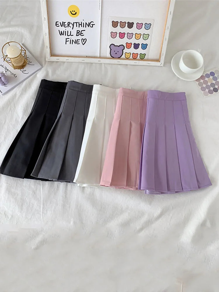 Gothic High Waist A Line Pleated Skirt For Women Black