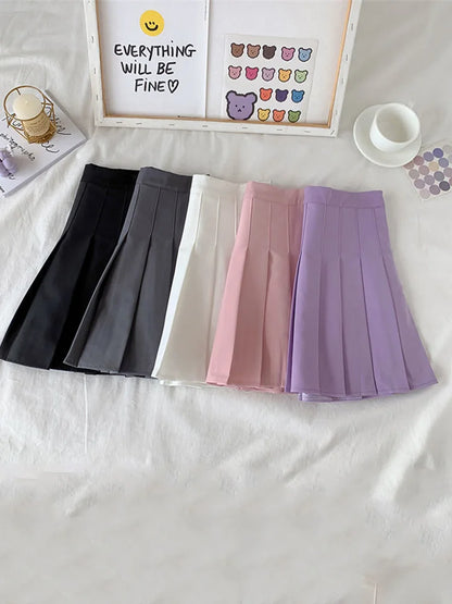 Gothic High Waist A Line Pleated Skirt For Women Black