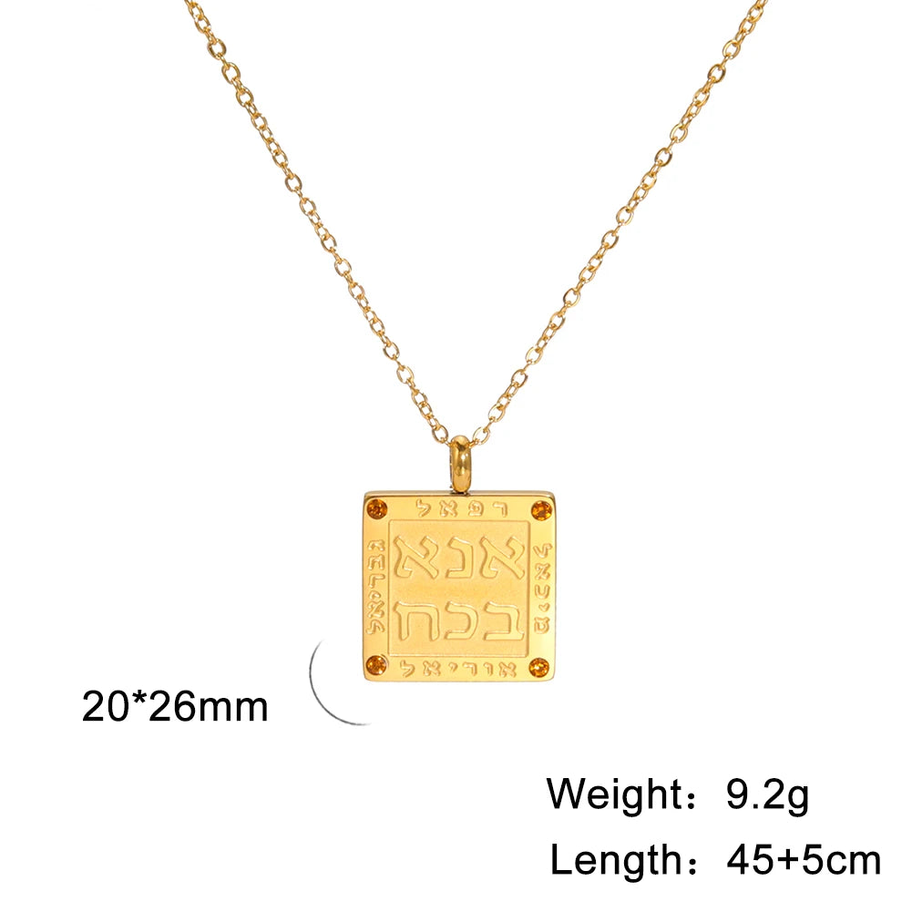 Hebrew Inscription Stainless Steel Birthstone Necklace for Men and Women