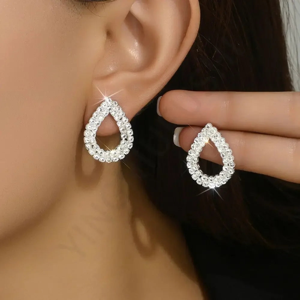 Bling Sweet Heart Geometric Glass Stud Earrings for Trendy Elegant Women