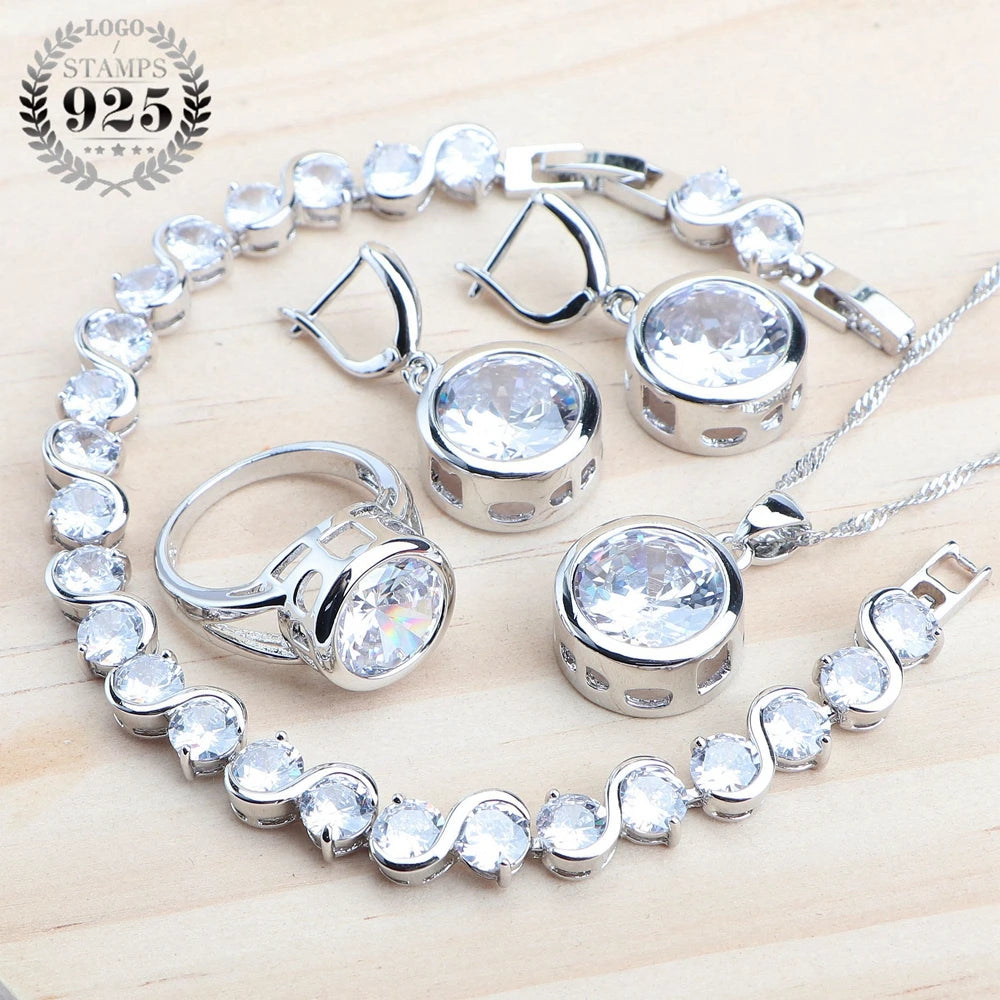 925 Sterling Silver Bridal Jewelry Set with Magic Rainbow Zircon Stones