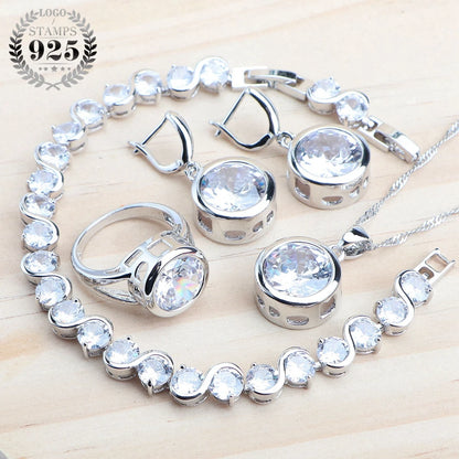 925 Sterling Silver Bridal Jewelry Set with Magic Rainbow Zircon Stones