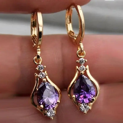 Classic Trend Earrings Gold Color Filled Zircon Dangle Jewelry C1031-5