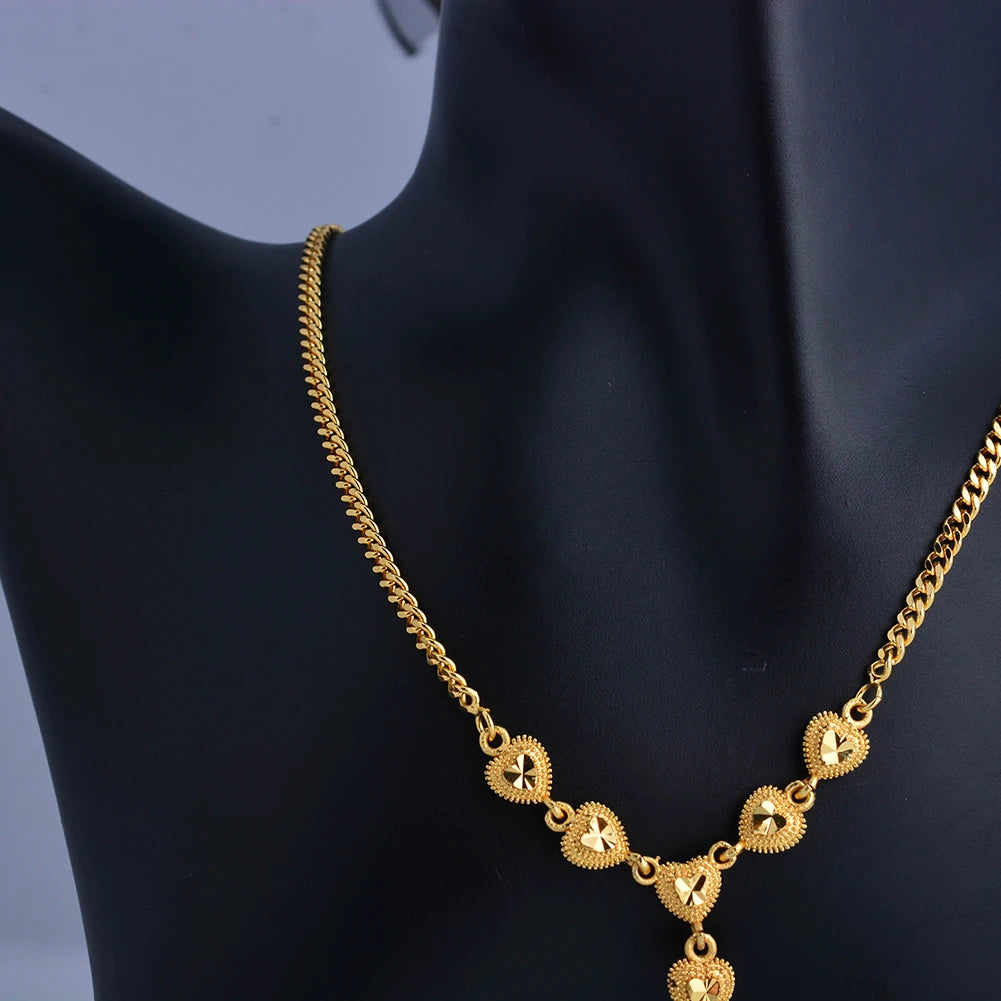 Dubai Gold Color African Jewelry Set for Women and Girls - Elegant Arabic Indian Wedding Necklace and Earrings