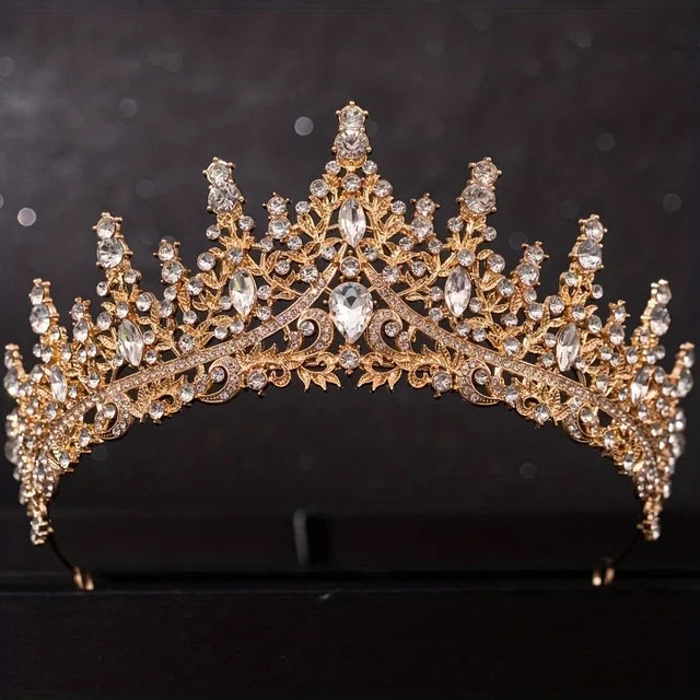 Bridal Elegance: Luxury Silver Crystal Water Drop Tiara & Jewelry Set - 4 Pcs Gold 1