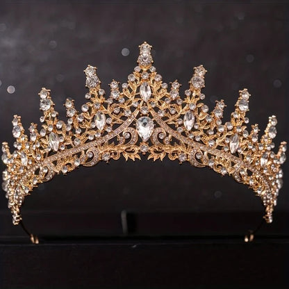 Bridal Elegance: Luxury Silver Crystal Water Drop Tiara & Jewelry Set - 4 Pcs Gold 1