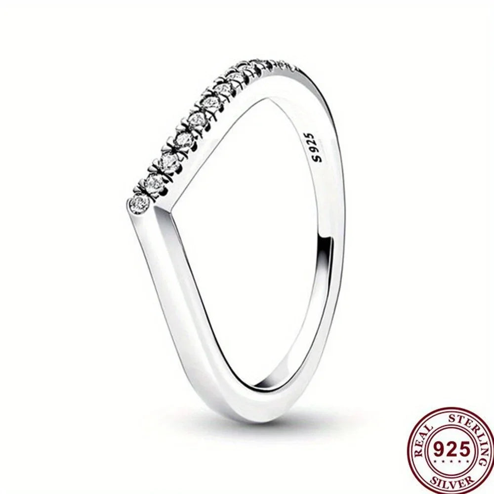 Original 925 Sterling Silver Heart Crown Bow Moon Ring with Colorful Crystal for Women Elegant Fine Jewelry Gift AMR057