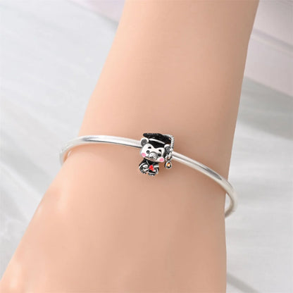 925 Sterling Silver Graduation Mortarboard Charm with Zircon Beads for DIY Bracelet Fine Jewelry Gift
