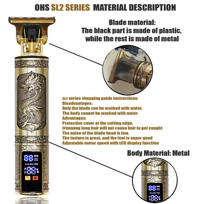 OHS T9 Cordless Electric Hair Clipper and Shaver for Men Fast Charging Floating Head Trimmer Waterproof Razor for Home and Travel