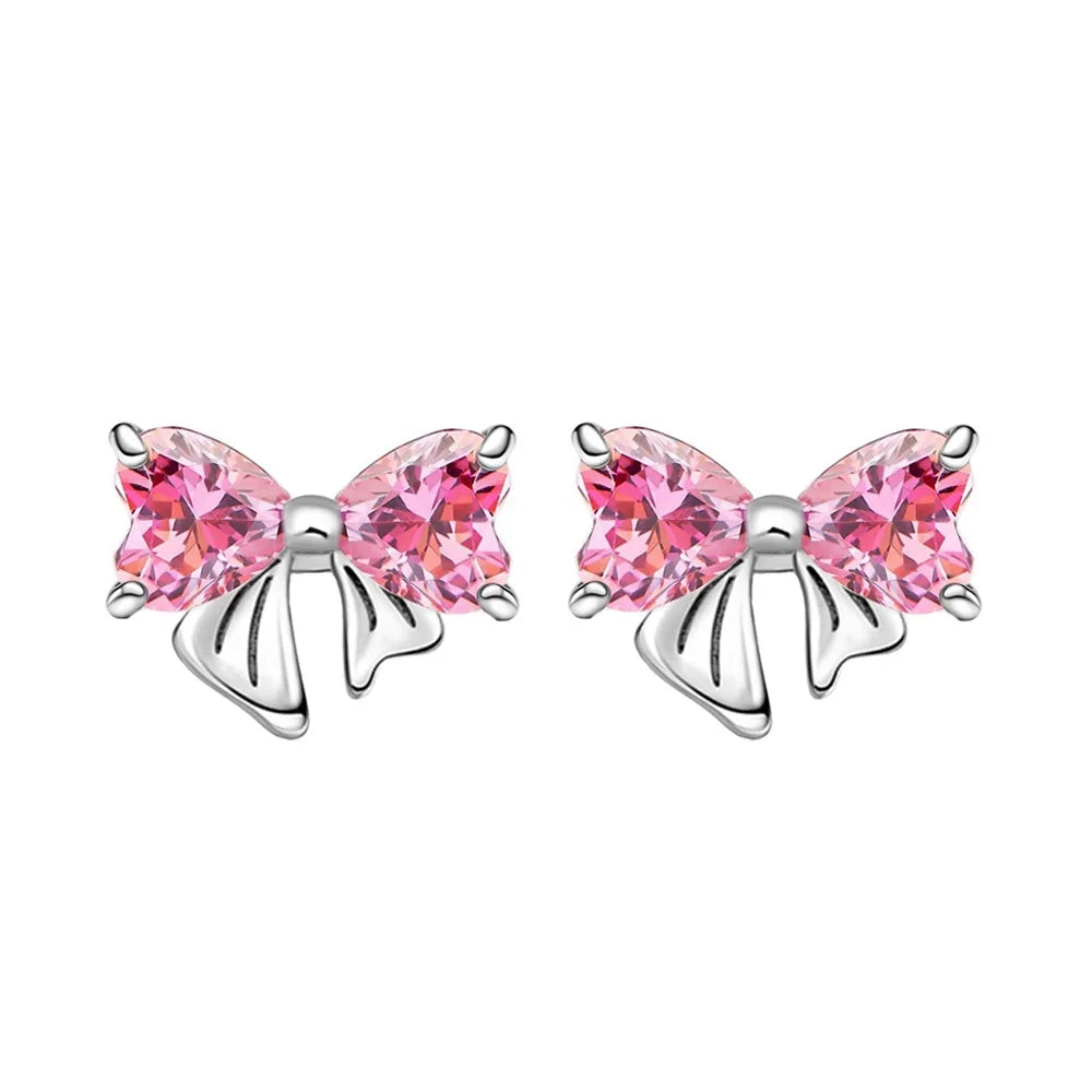 925 Sterling Silver Colorful Bow Jewelry Set for Women Rings Earrings Necklaces Charms DIY Gift