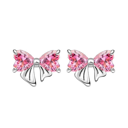 925 Sterling Silver Colorful Bow Jewelry Set for Women Rings Earrings Necklaces Charms DIY Gift