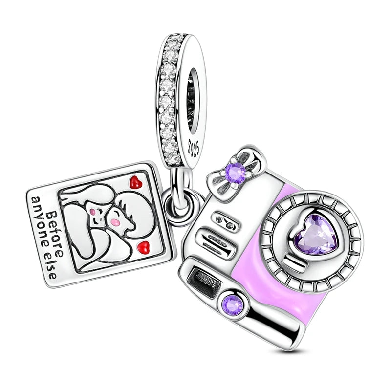 925 Sterling Silver Love Starry Sky Cat Paw Charms Beads