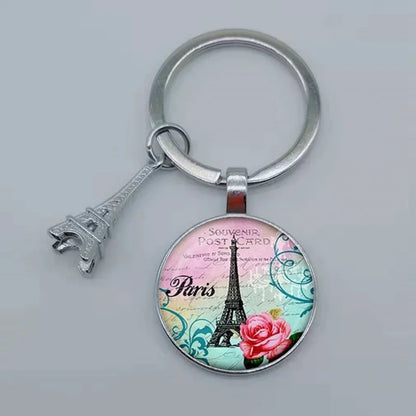 Paris Eiffel Tower Glass Pendant Keychain for Women with Artistic Design