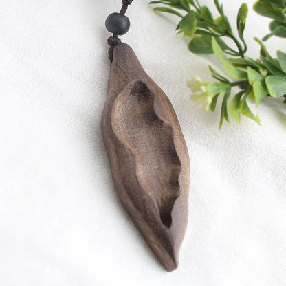 Vintage Long Sweater Chain Necklace for Women with Handmade Sandalwood Pendants in Ethnic Style