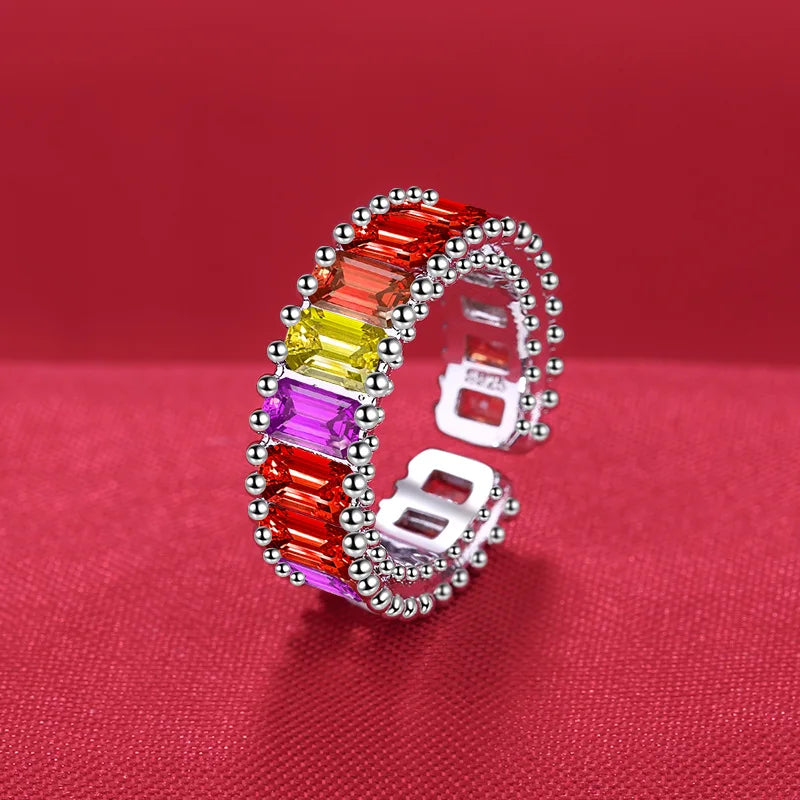 Elegant 925 Sterling Silver Heart Zircon Adjustable Ring for Women