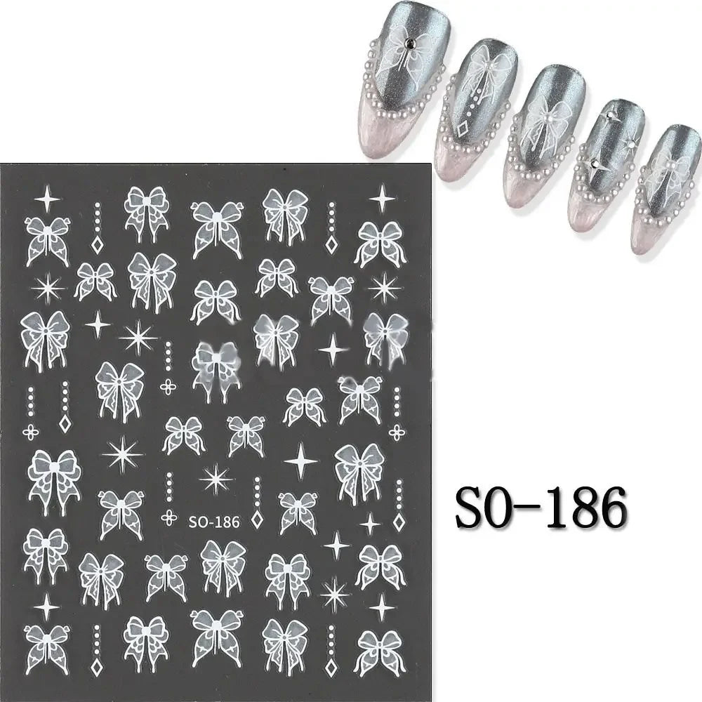 Elegant Black White Floral 3D Nail Art Stickers - Charming Petal Adhesive for DIY Manicure