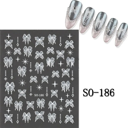 Elegant Black White Floral 3D Nail Art Stickers - Charming Petal Adhesive for DIY Manicure