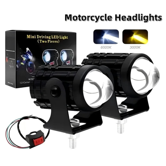 Motorcycle Mini Dual Color LED Driving Light 6000K 12V