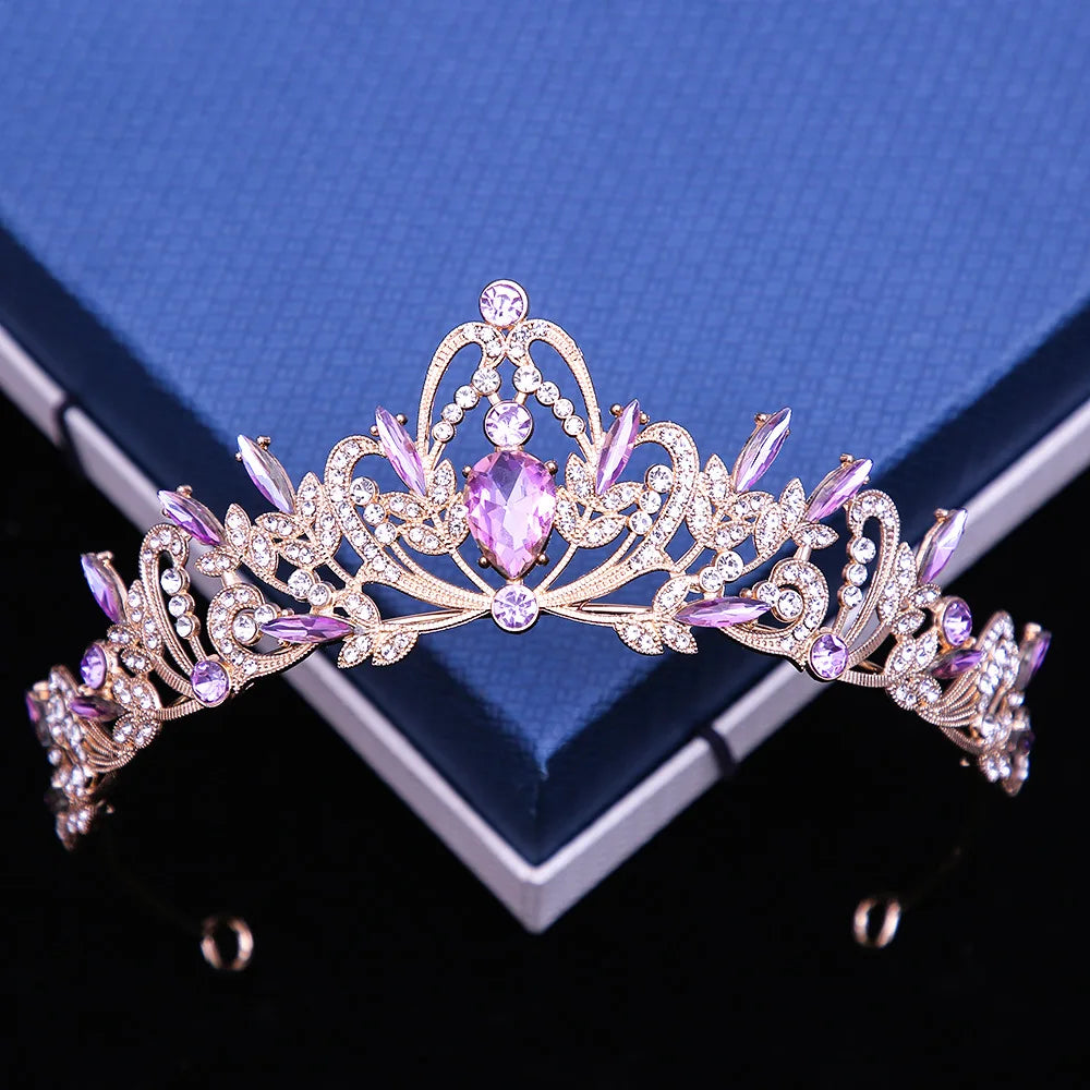 Multicolor Rhinestone Tiara - Top-Rated Crystal Crown Hair Accessory for Women Gold Purple 1