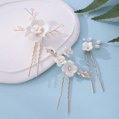 Elegant Bride U-Shaped Hair Sticks - Top-Rated Porcelain Flower Hairpins for Stunning Wedding Looks GE-11