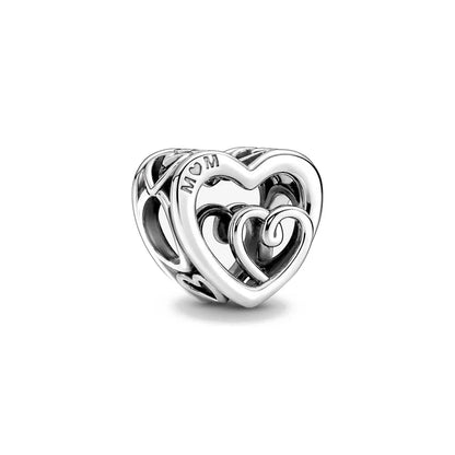 925 Silver Heart-Shaped Beads with Lotus and Bird Pendant for European Bracelet DIY Exquisite Jewelry