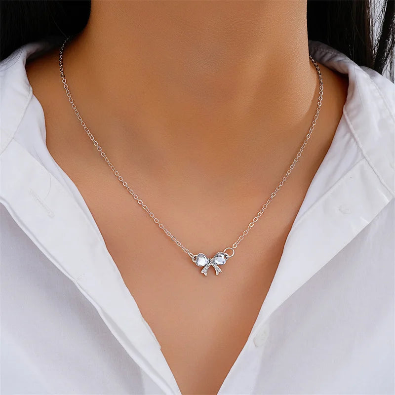 Elegant Scrub Bow Pendant Necklace for Women and Girls Korean Style Clavicle Chain 3