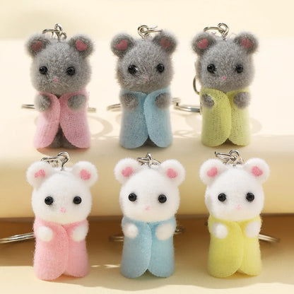 3D Cute Mouse Flocking Charms Cartoon Animal Resin Pendant for DIY Jewelry Making and Handmade Accessories