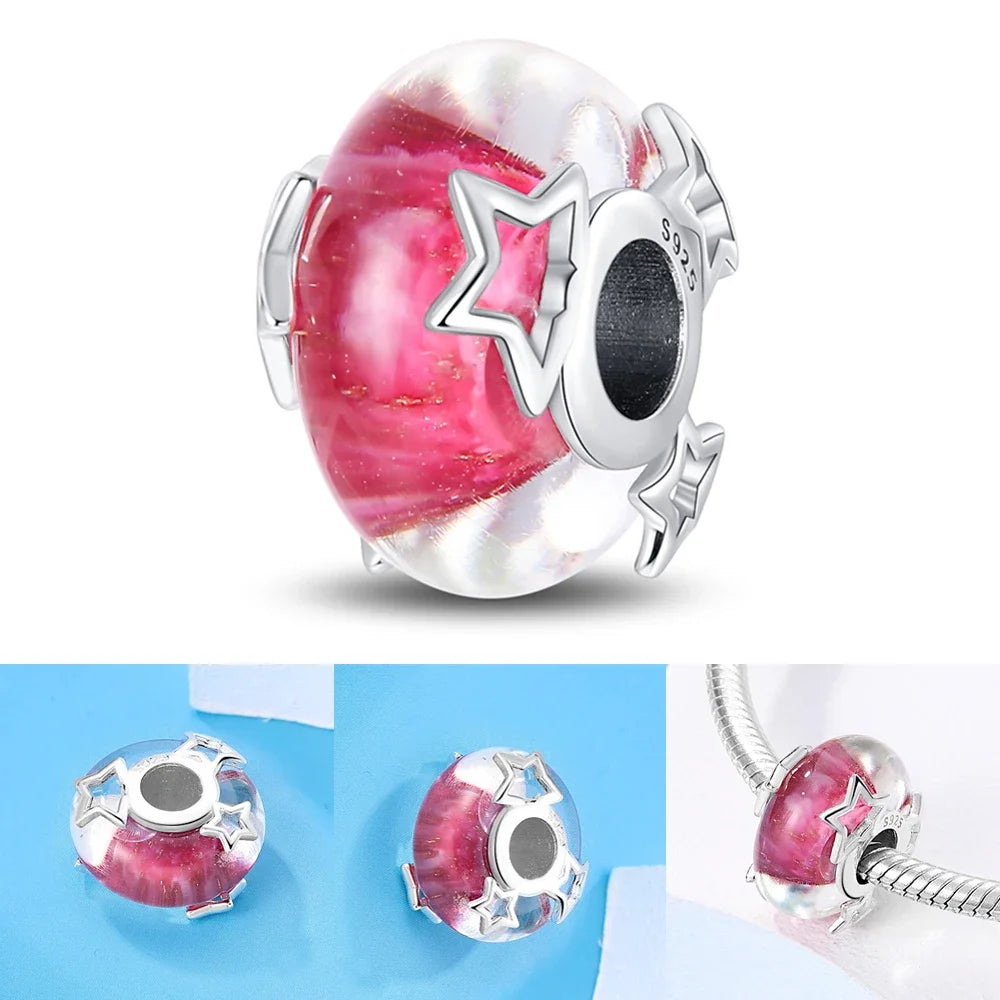 Colorful Flower Murano Glass Charm 925 Sterling Silver Top Rated DIY Jewelry for Bracelets and Necklaces LLZ041