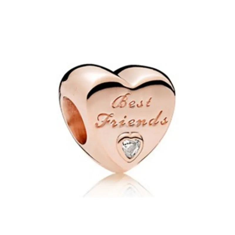 European Rose Gold Heart Charm Bead for Women Perfect for Mother's Day Bracelet and Necklace Jewelry