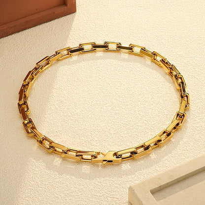 Enfashion Women's 18K Gold Plated Square Chunky Chain Necklace and Bracelet Set