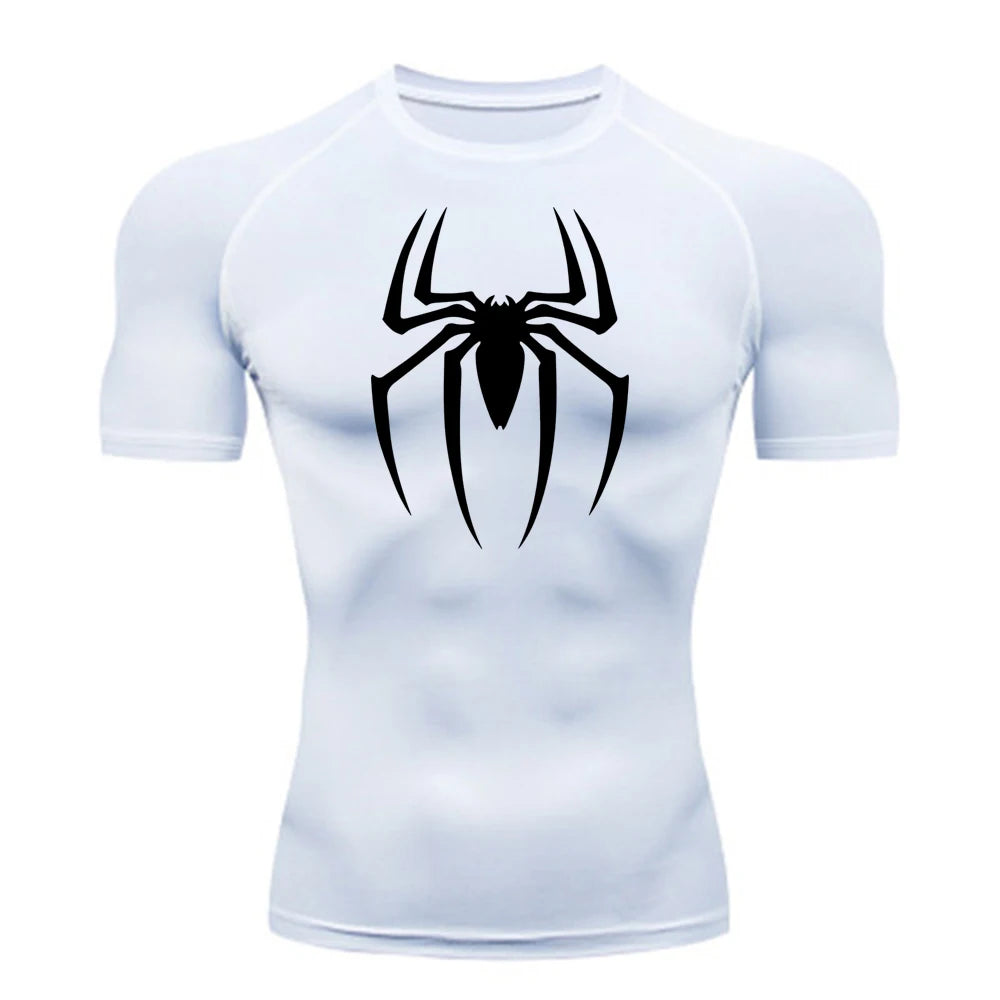 2024 Mens Spider Print Compression Shirt Quick Dry Breathable Gym Running Jersey Short Sleeve