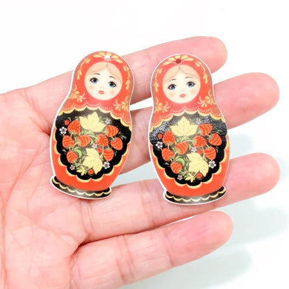Matryoshka Doll Acrylic Charms Double Sided Jewelry Accessories