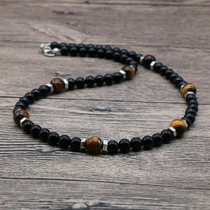 6mm Vintage Rustic Men Beaded Necklace Natural Lava Stone Choker Necklace Unisex Gift