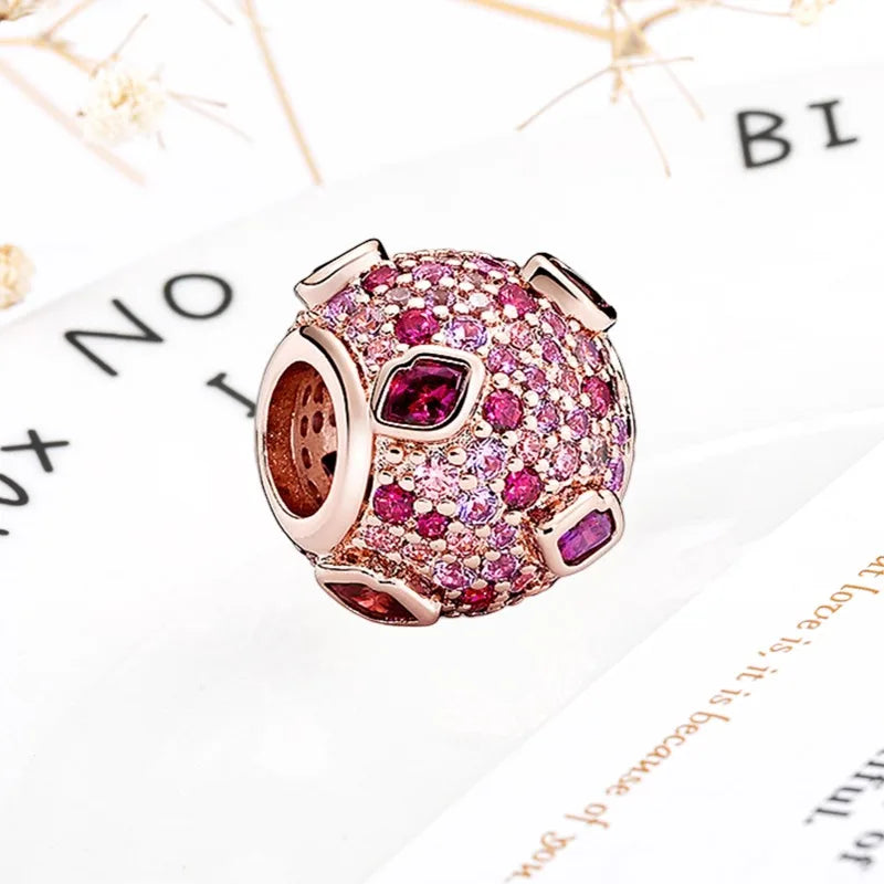 Rose Gold Winged Angel Heart Charm Bead Pink Daisy Spacer