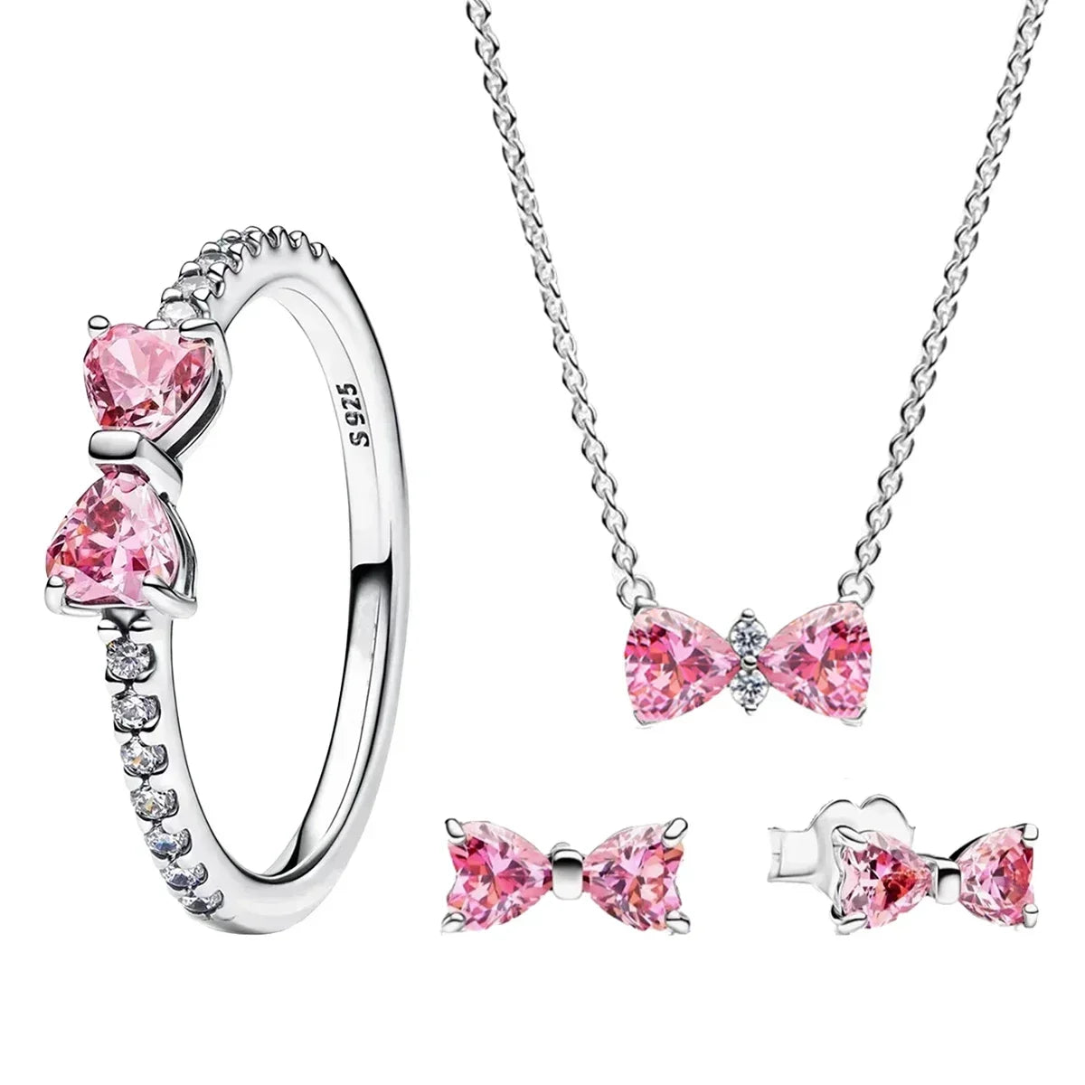 925 Sterling Silver Colorful Zircon Bow Tie Jewelry Set for Women Elegant DIY Fine Gift