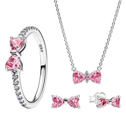925 Sterling Silver Colorful Zircon Bow Tie Jewelry Set for Women Elegant DIY Fine Gift
