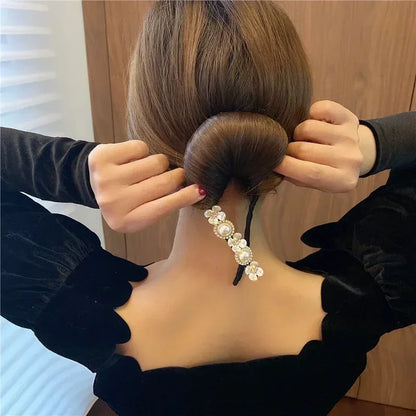 Elegant Pearl Flower Bun Maker Korean Lazy Hair Curlers for Effortless Styling