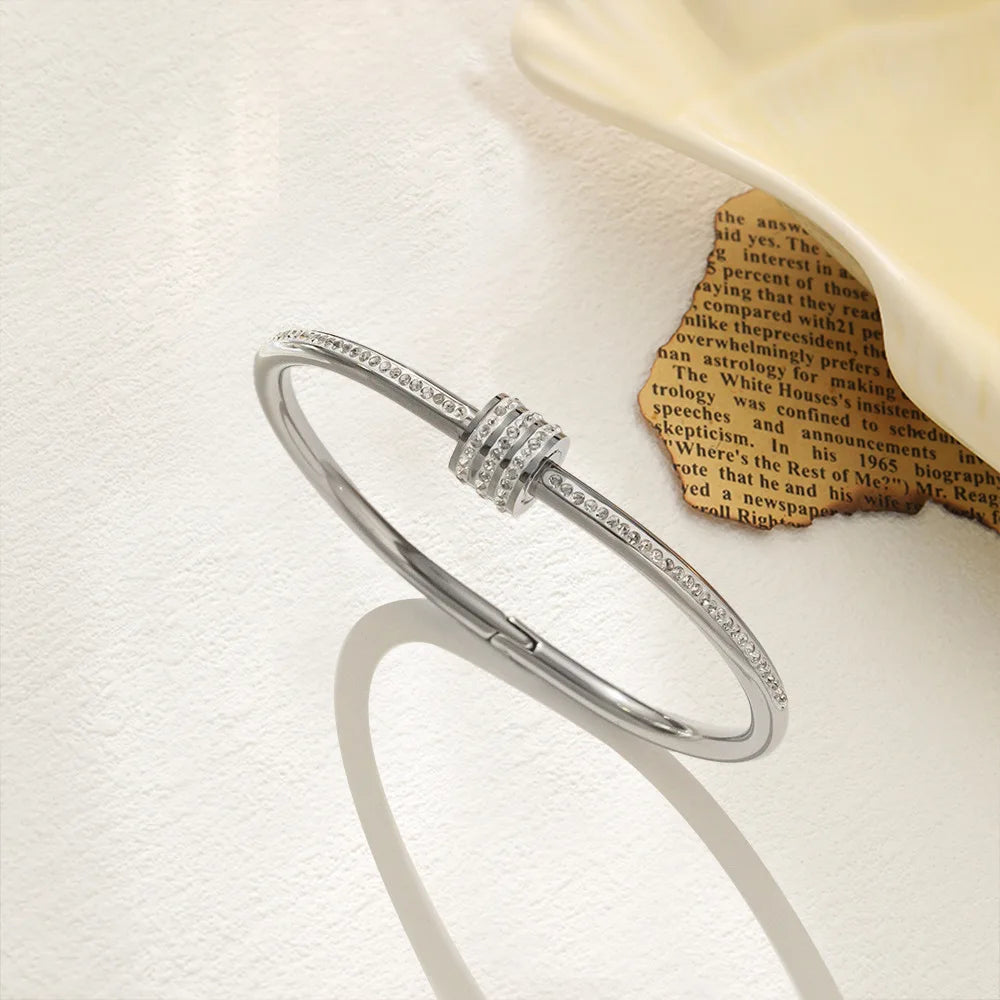 Rotating Lucky Diamond Bangle Women's Fashion Stainless Steel Bracelet