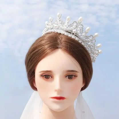 Elegant Silver Crystal Bridal Pearl Tiara Crown for Women