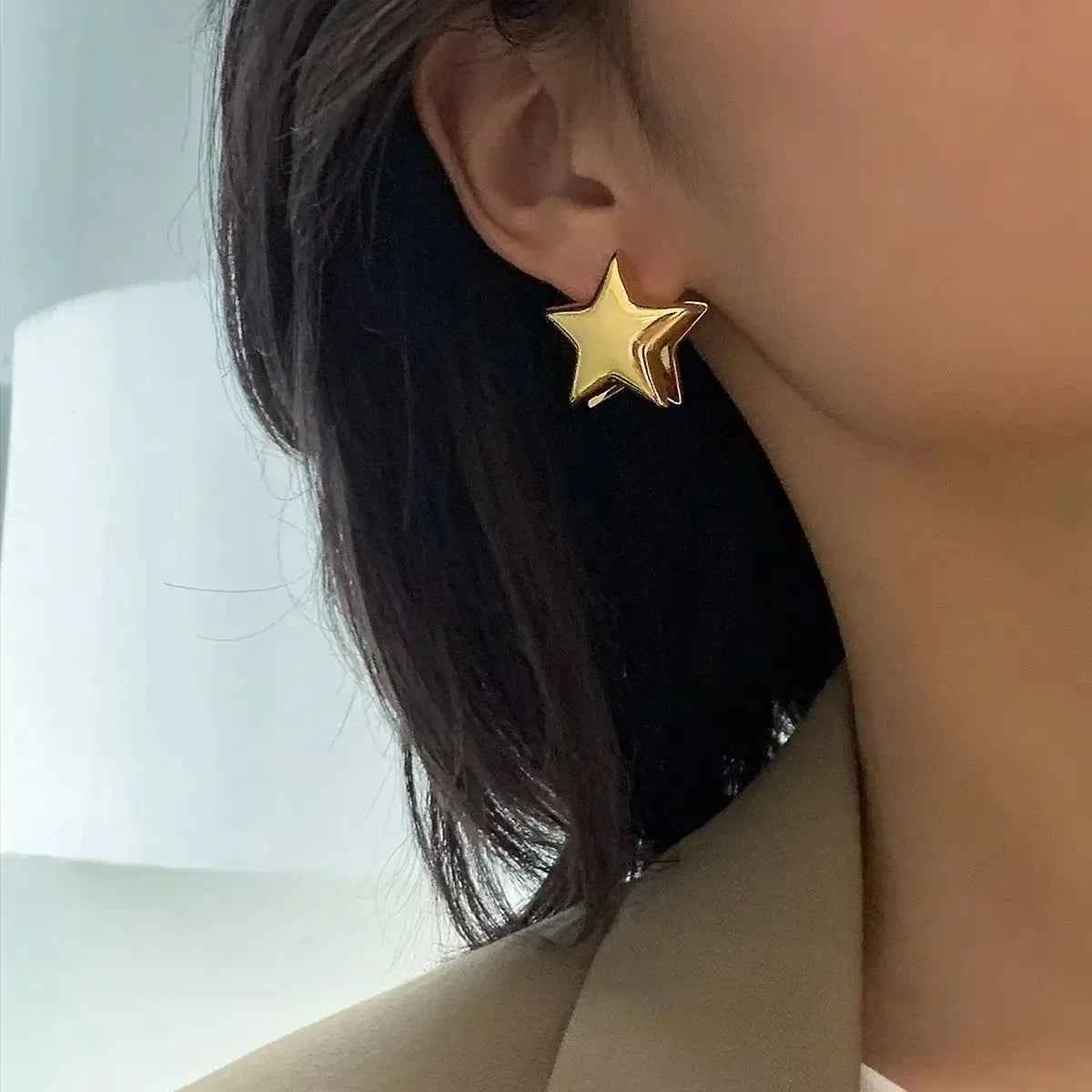 Gold Star Metal Pentagram Earrings for Women