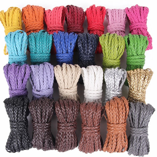 Colorful Braided PU Leather Cord 5 Meters 5mm Flat String for DIY Jewelry Necklace and Bracelet Making