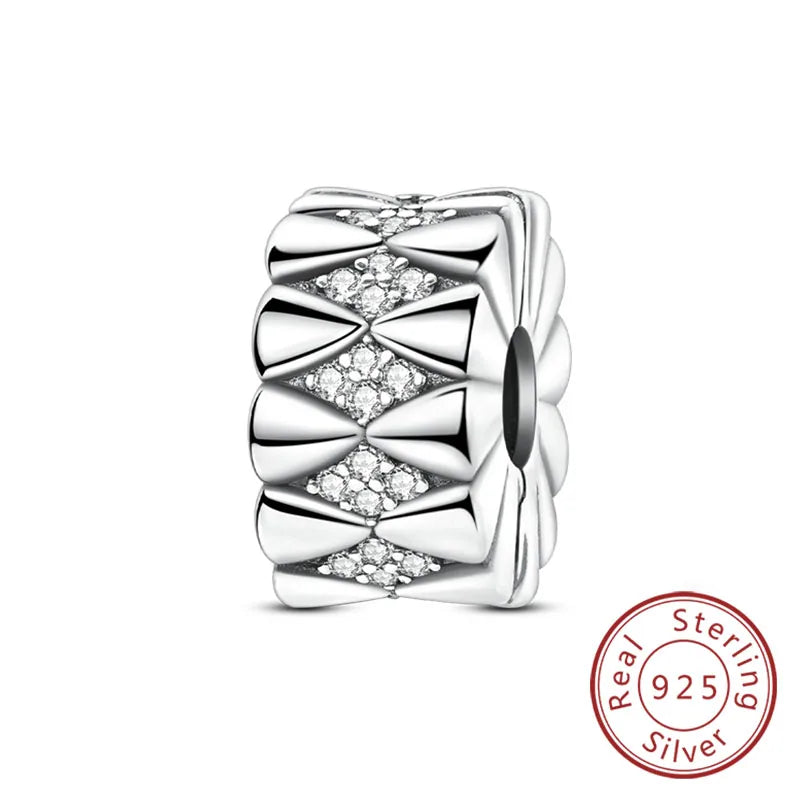 925 Sterling Silver Owl Bow Zircon Charm Beads Pendant