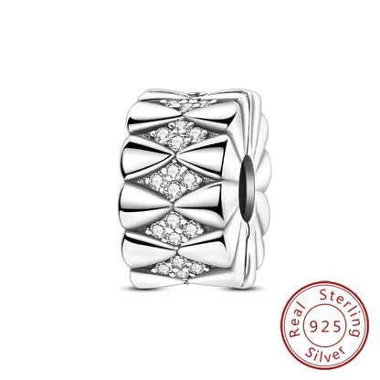 925 Sterling Silver Owl Bow Zircon Charm Beads Pendant