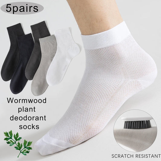 5 Pairs Breathable Business Mid Calf Ice Silk Cotton Socks