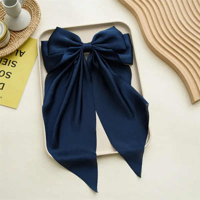 Korean Satin Big Bow Hair Clips For Women And Girls