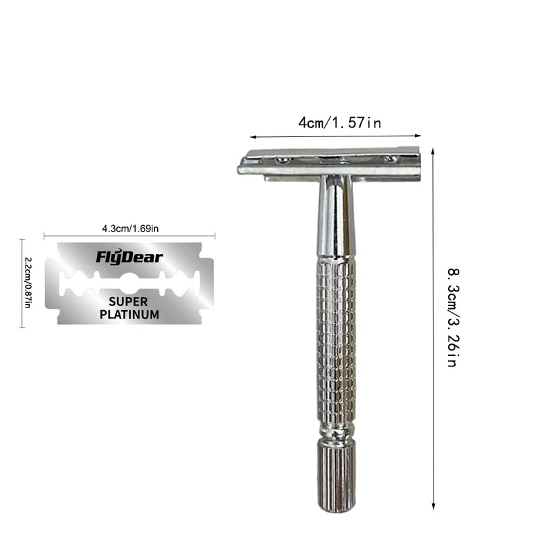 Stainless Steel Double Sided Men's Shaver with Sharp Replaceable Blades Classic Hair Removal Razor