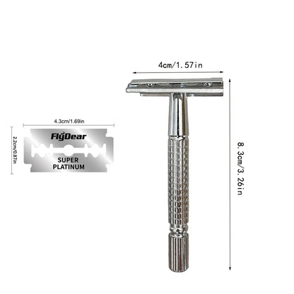 Stainless Steel Double Sided Men's Shaver with Sharp Replaceable Blades Classic Hair Removal Razor