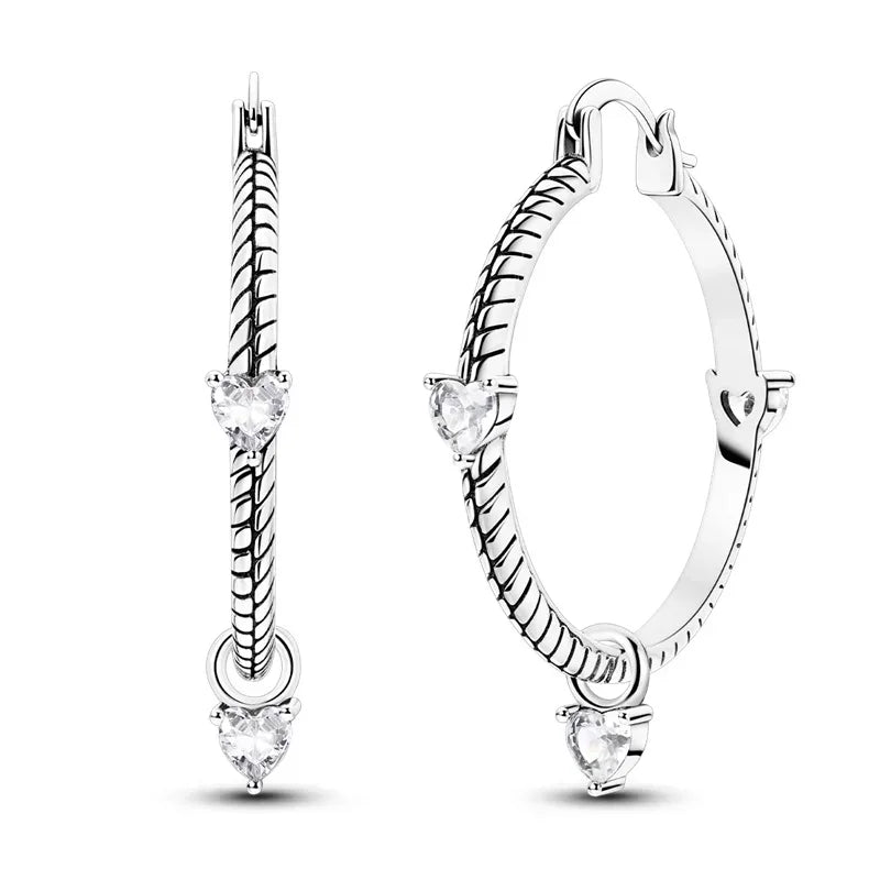 Luxury 925 Sterling Silver Chunky Hoop Earrings with Big Heart Zircon Accents for Women Wedding Party Jewelry Gifts