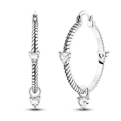 Luxury 925 Sterling Silver Chunky Hoop Earrings with Big Heart Zircon Accents for Women Wedding Party Jewelry Gifts