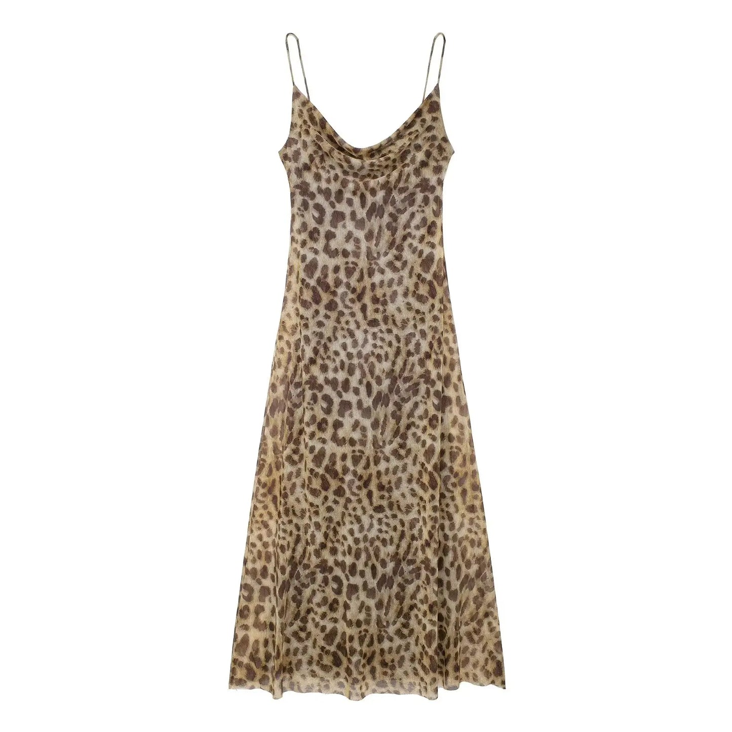 TRAFZA 2024 Women Summer Vintage Leopard Print Dress leopard